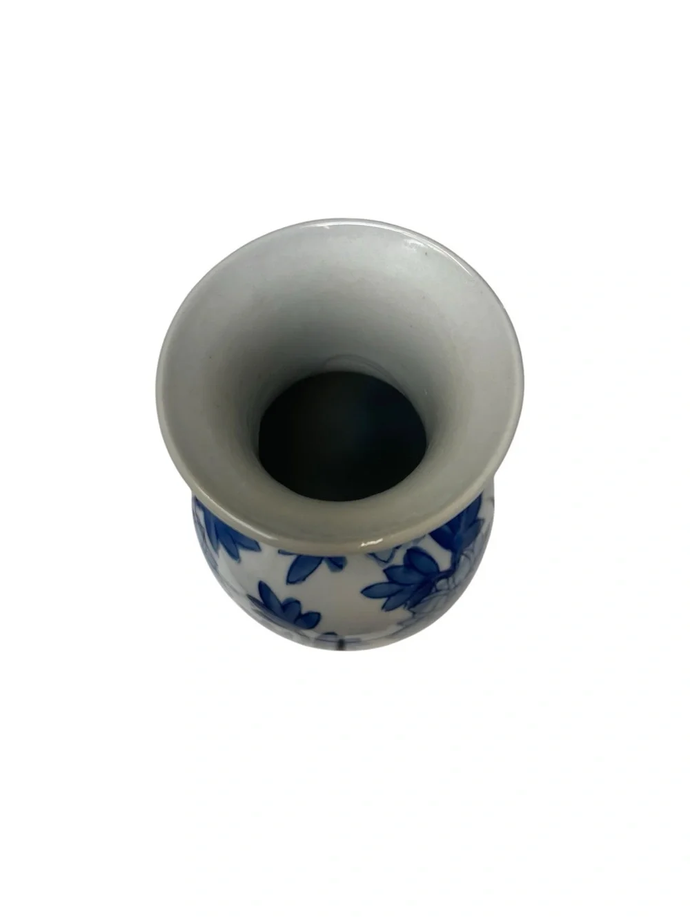 Vintage Blue White Porcelain Floral Vase Chinoiserie Bud Vase 10.5” Decor